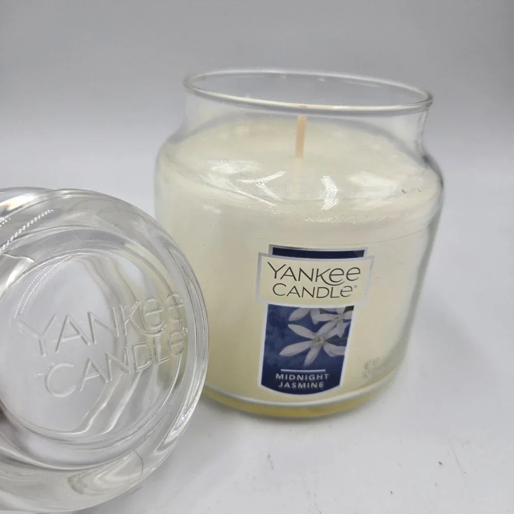 Vtg Yankee Candle Midnight Jasmine New Medium 14.5oz Retired Glass‎ Jar